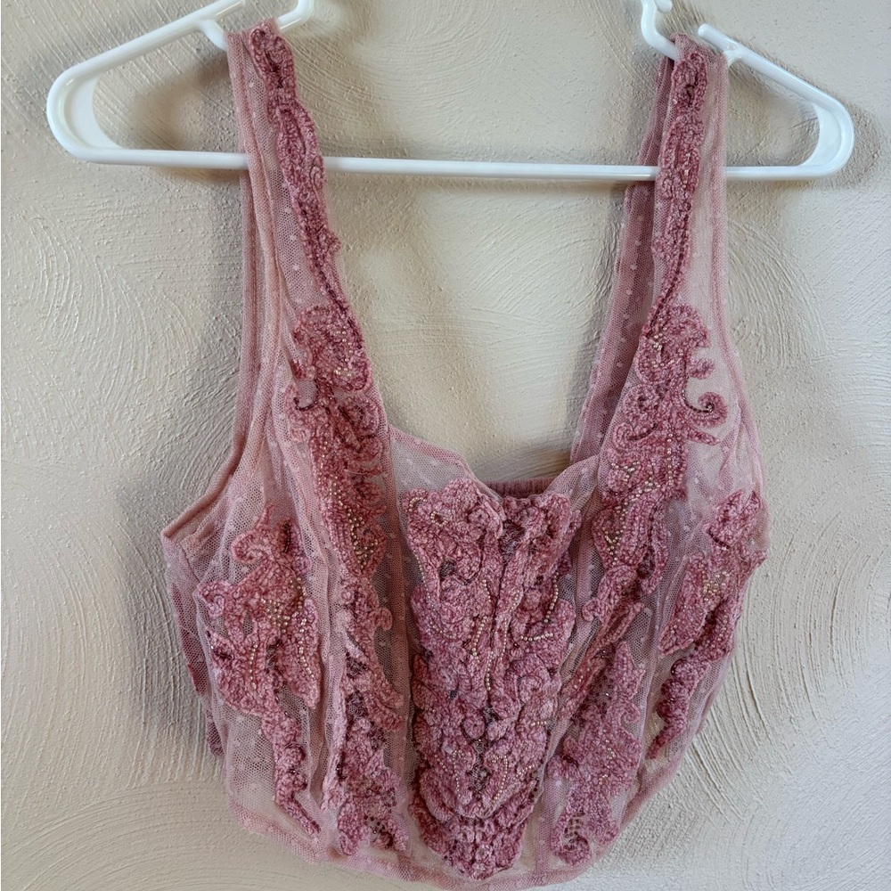 Free People Pink Lace Embellished Top